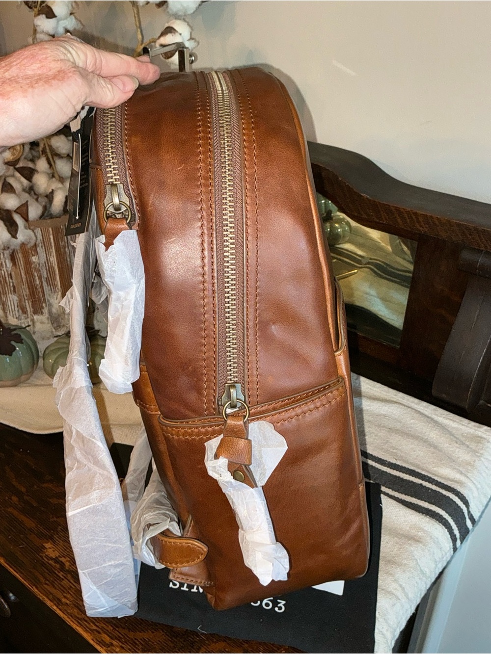 NWT Frye Melissa Leather Large Backpack Luggage Sleeve Cognac Brown MSRP $348 - Picture 7 of 15